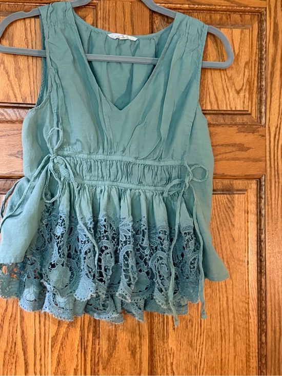 Lucky Brand Tops - Lucky Brand Teal Lace-Trim Sleeveless V-Neck Camisole